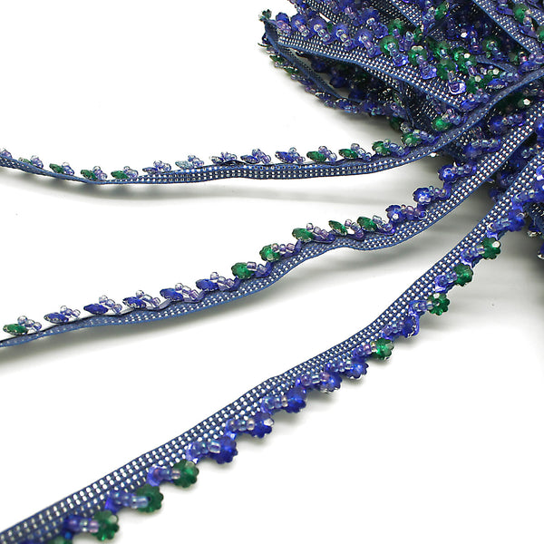 BLUE GREEN BEADED EDGING TRIM - sarahi.NYC