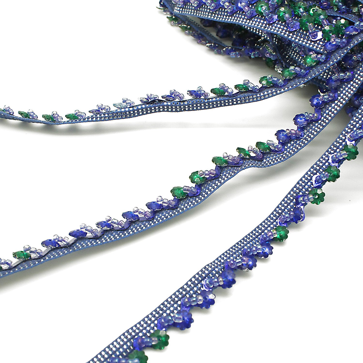 BLUE GREEN BEADED EDGING TRIM - sarahi.NYC