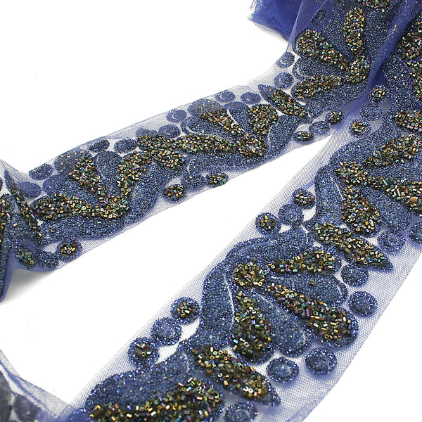 BLUE BEADED NET TRIM - sarahi.NYC