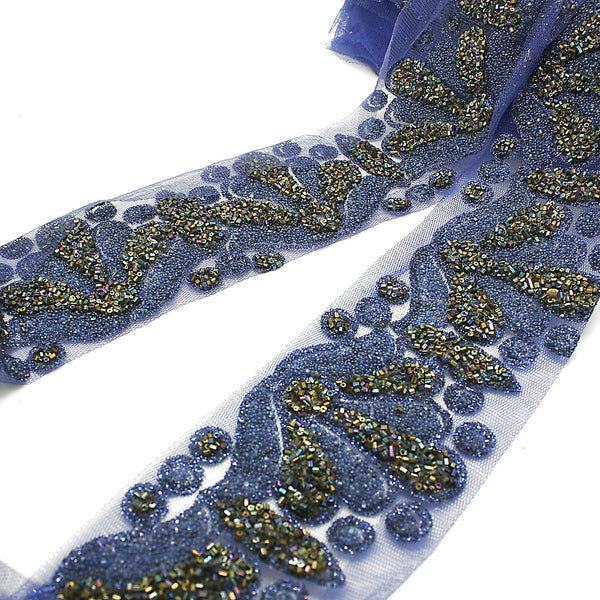 BLUE BEADED NET TRIM - sarahi.NYC