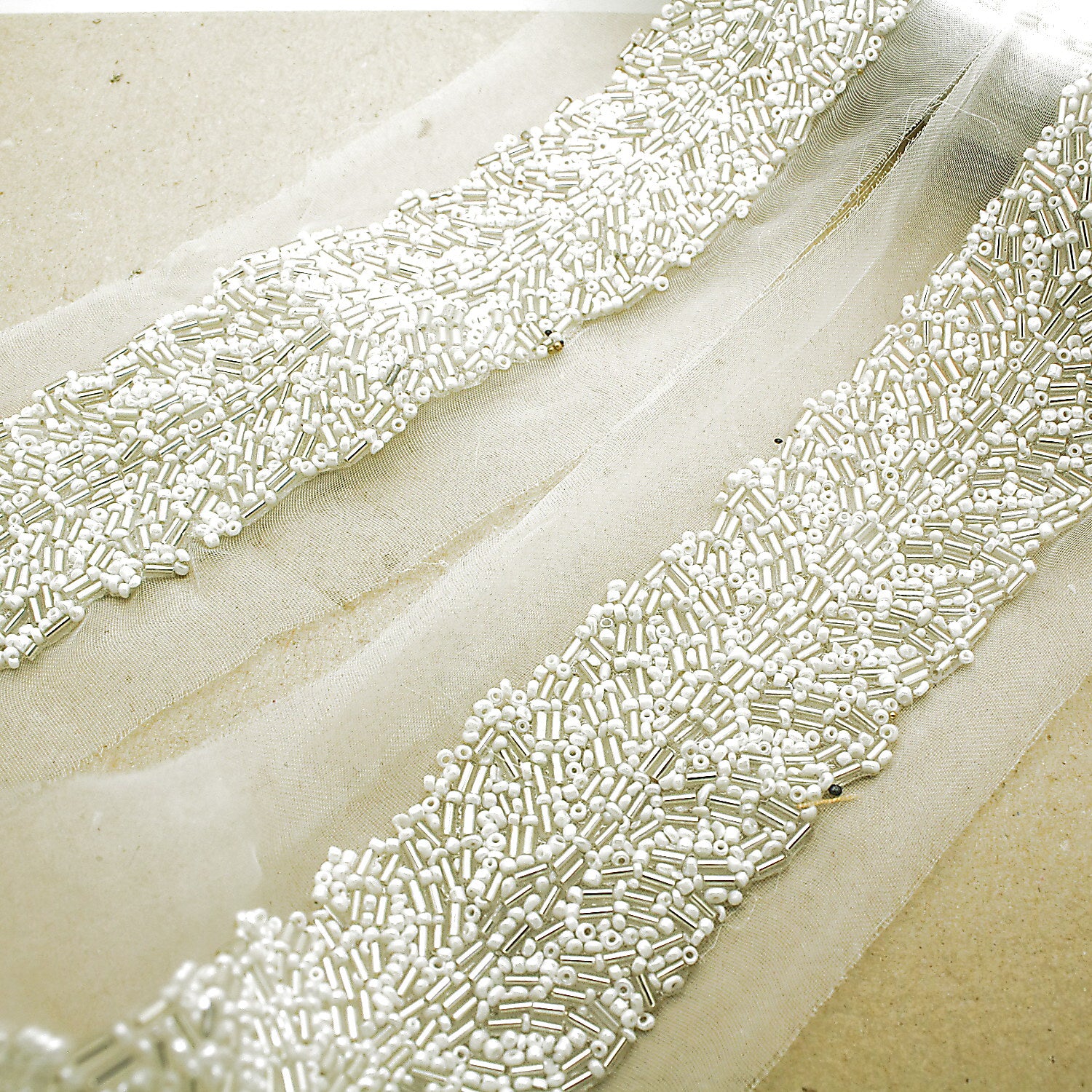 WHITE SILVER BEADED TRIM - sarahi.NYC