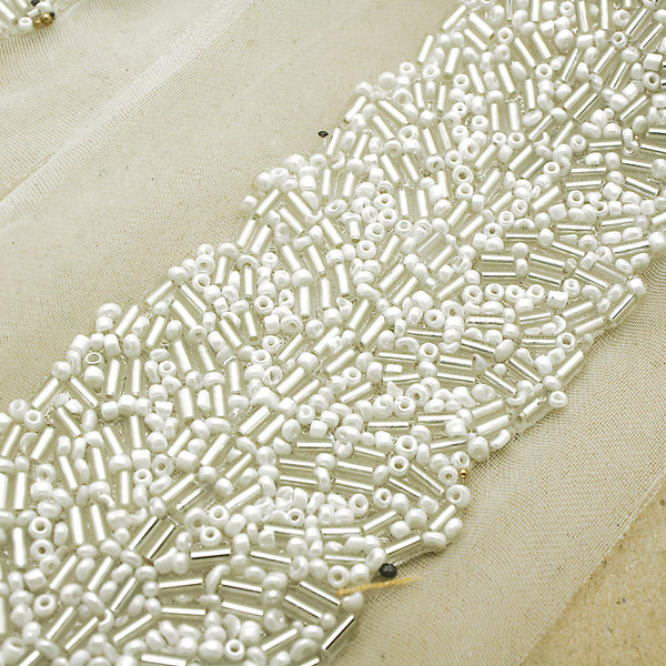WHITE SILVER BEADED TRIM - sarahi.NYC