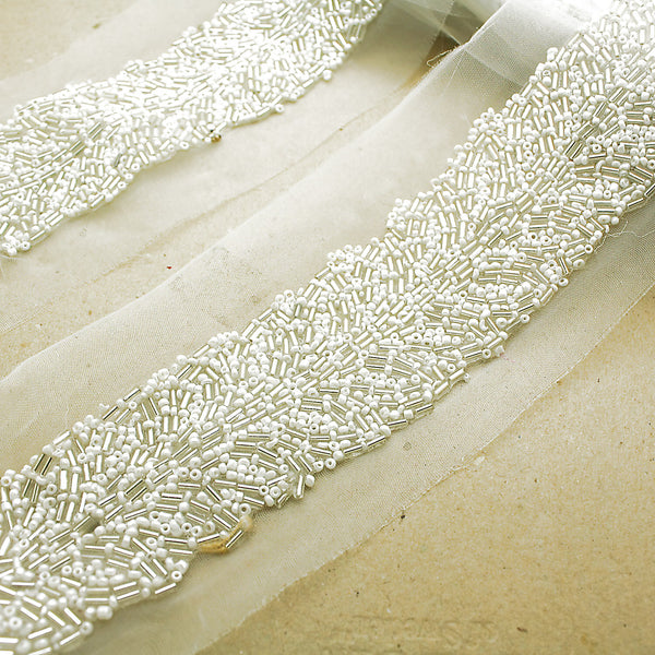 WHITE SILVER BEADED TRIM - sarahi.NYC