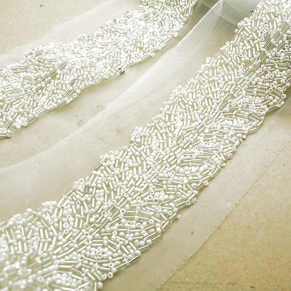 WHITE SILVER BEADED TRIM - sarahi.NYC