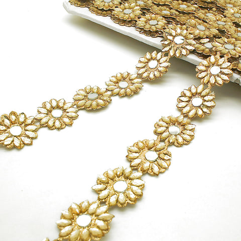 GOLD FLOWER MIRROR RHINESTONE TRIM - sarahi.NYC