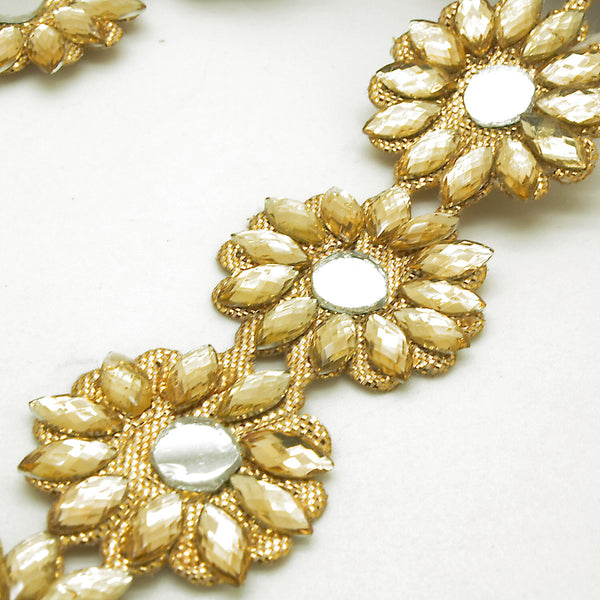 GOLD FLOWER MIRROR RHINESTONE TRIM - sarahi.NYC