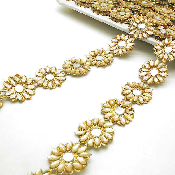 GOLD FLOWER MIRROR RHINESTONE TRIM - sarahi.NYC