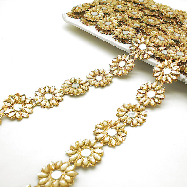 GOLD FLOWER MIRROR RHINESTONE TRIM - sarahi.NYC