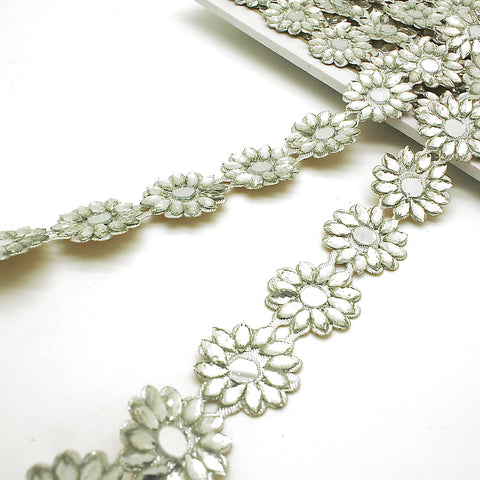 SILVER FLOWER MIRROR RHINESTONE TRIM - sarahi.NYC