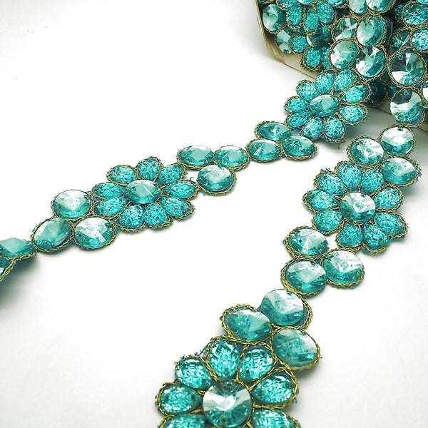 LIGHT BLUE RHINESTONE FLOWER TRIM - sarahi.NYC