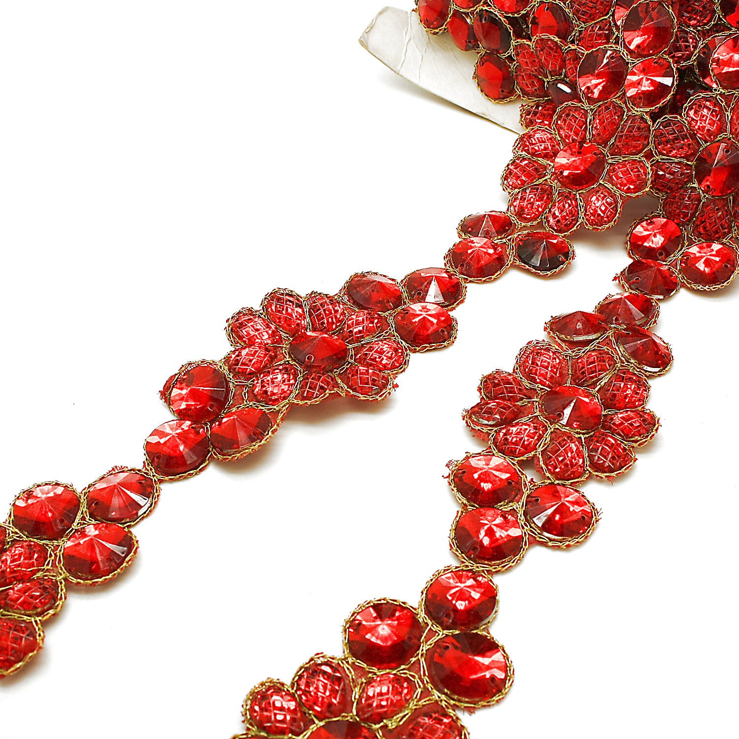 RED GOLD RHINESTONE FLOWER TRIM - sarahi.NYC