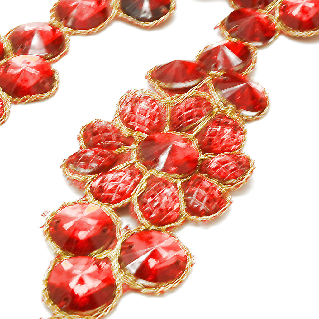 RED GOLD RHINESTONE FLOWER TRIM - sarahi.NYC