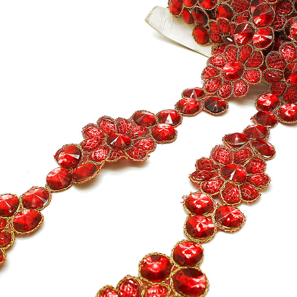 RED GOLD RHINESTONE FLOWER TRIM - sarahi.NYC