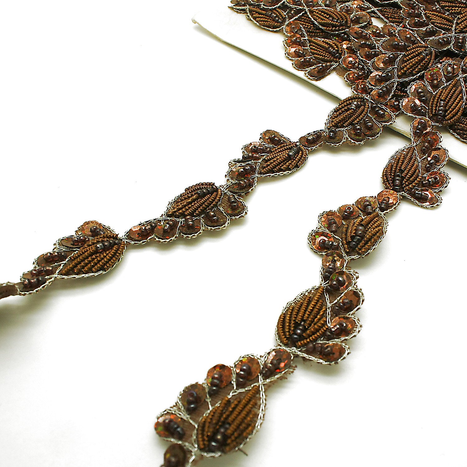 BROWN SEQUIN LEAF TRIM - sarahi.NYC