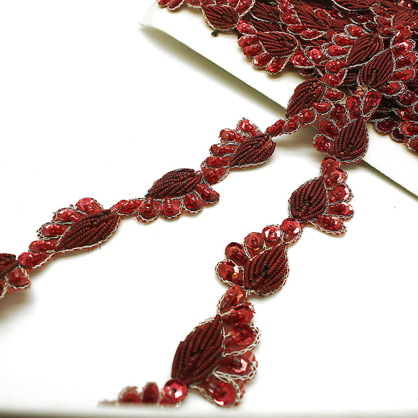 MAROON SEQUIN PAISLEY TRIM - sarahi.NYC