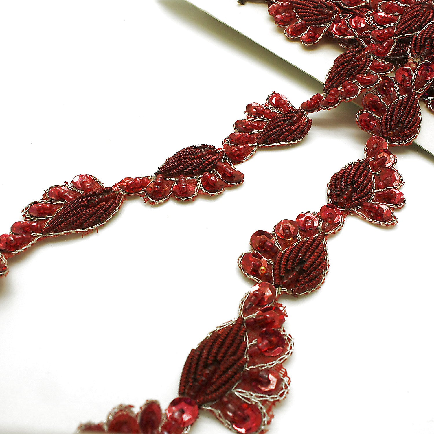 MAROON SEQUIN PAISLEY TRIM - sarahi.NYC