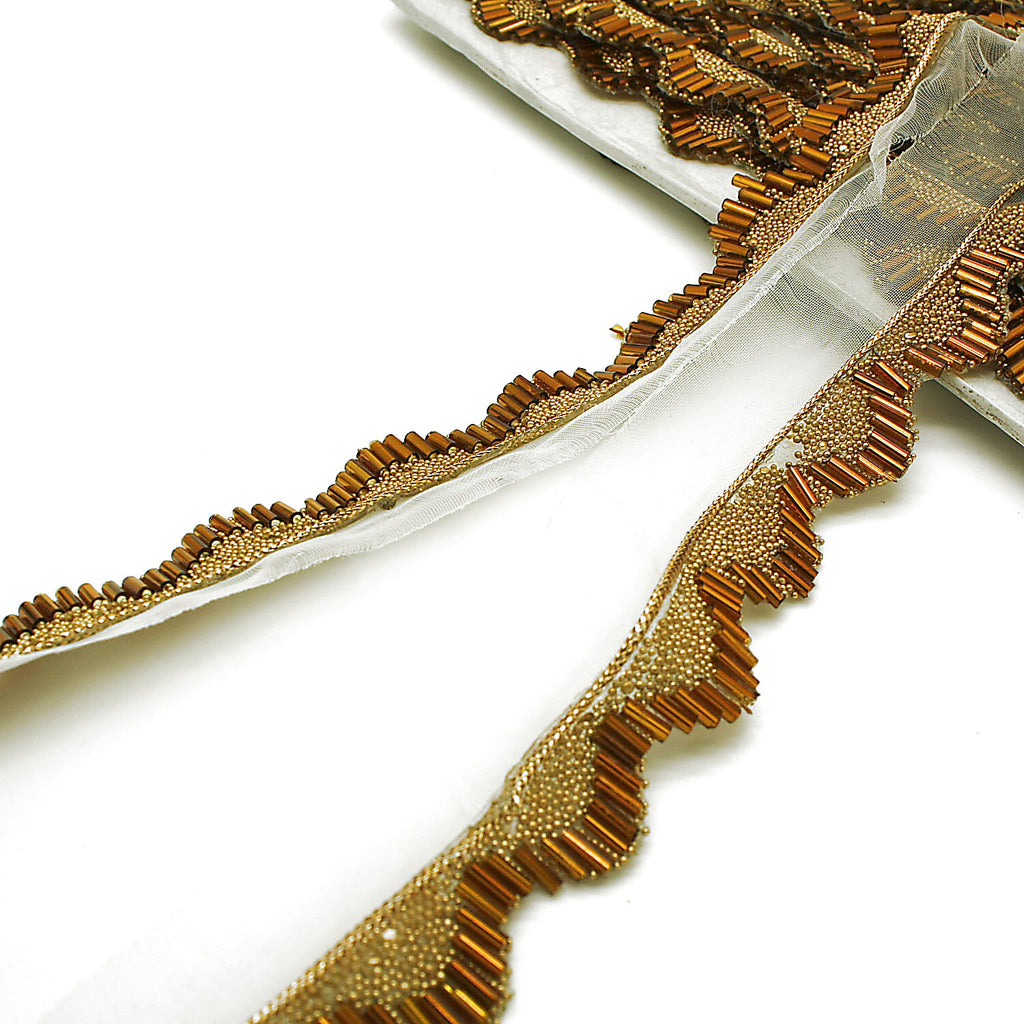 BRONZE GOLD WAVE BEADED EDGING TRIM - sarahi.NYC