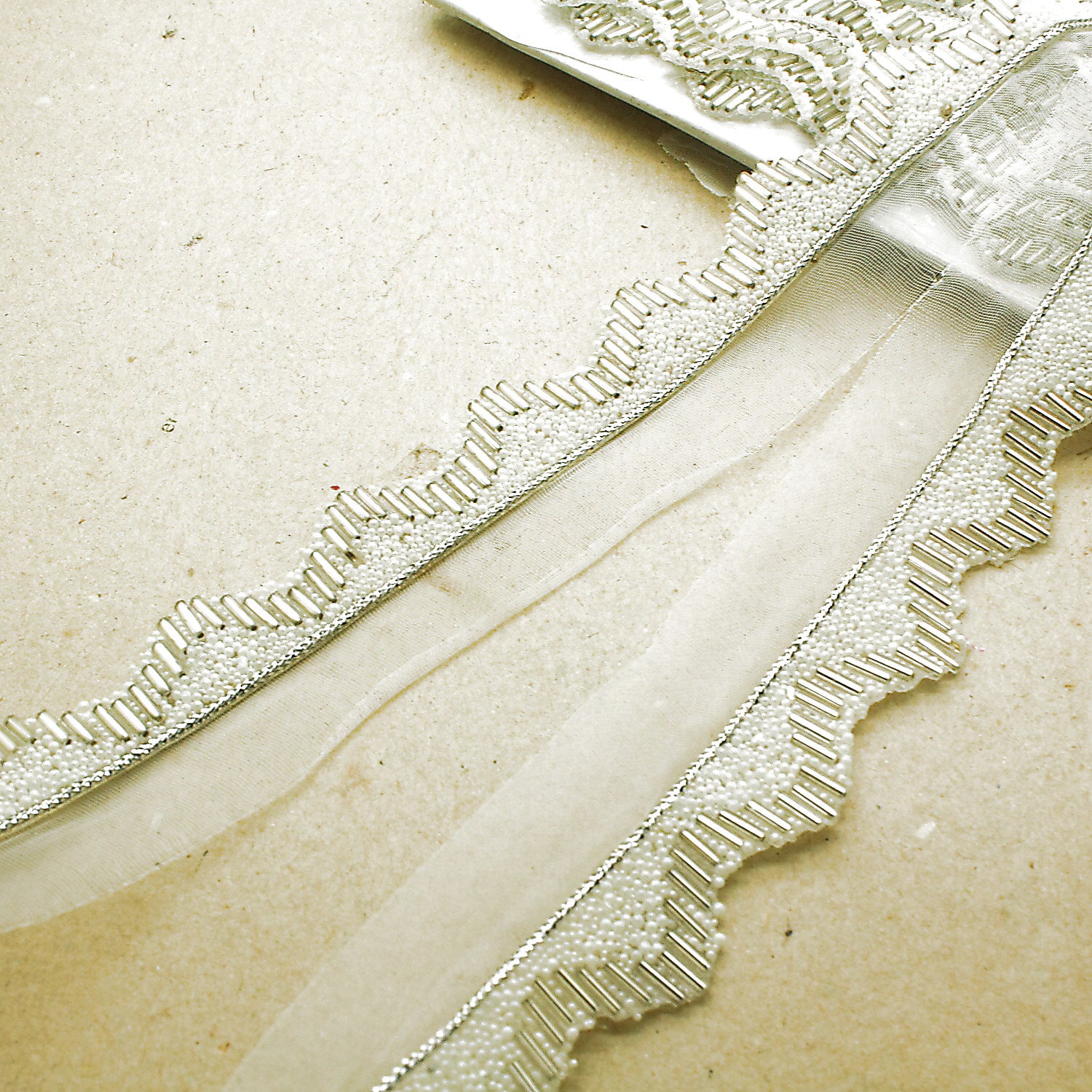 WHITE SILVER WAVE BEADED EDGING TRIM - sarahi.NYC