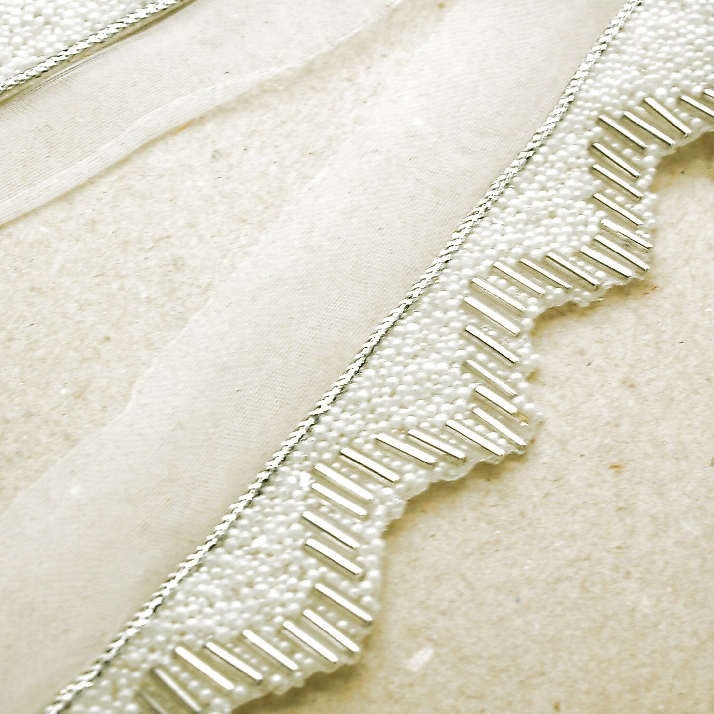 WHITE SILVER WAVE BEADED EDGING TRIM - sarahi.NYC