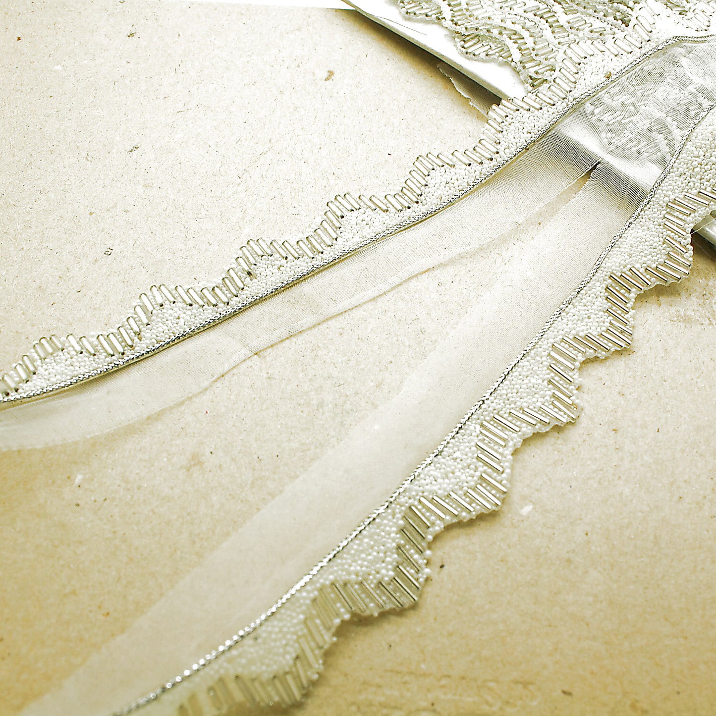 WHITE SILVER WAVE BEADED EDGING TRIM - sarahi.NYC