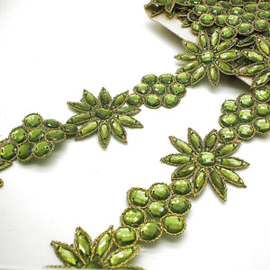 OLIVE GREEN RHINESTONE FLOWER TRIM - sarahi.NYC