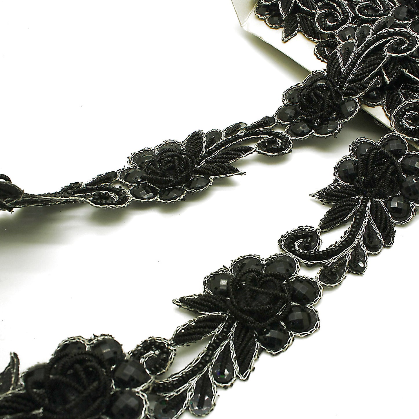 BLACK SILVER RHINESTONE FLOWER TRIM - sarahi.NYC