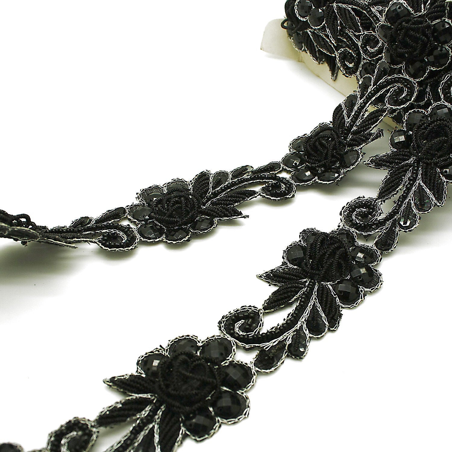 BLACK SILVER RHINESTONE FLOWER TRIM - sarahi.NYC