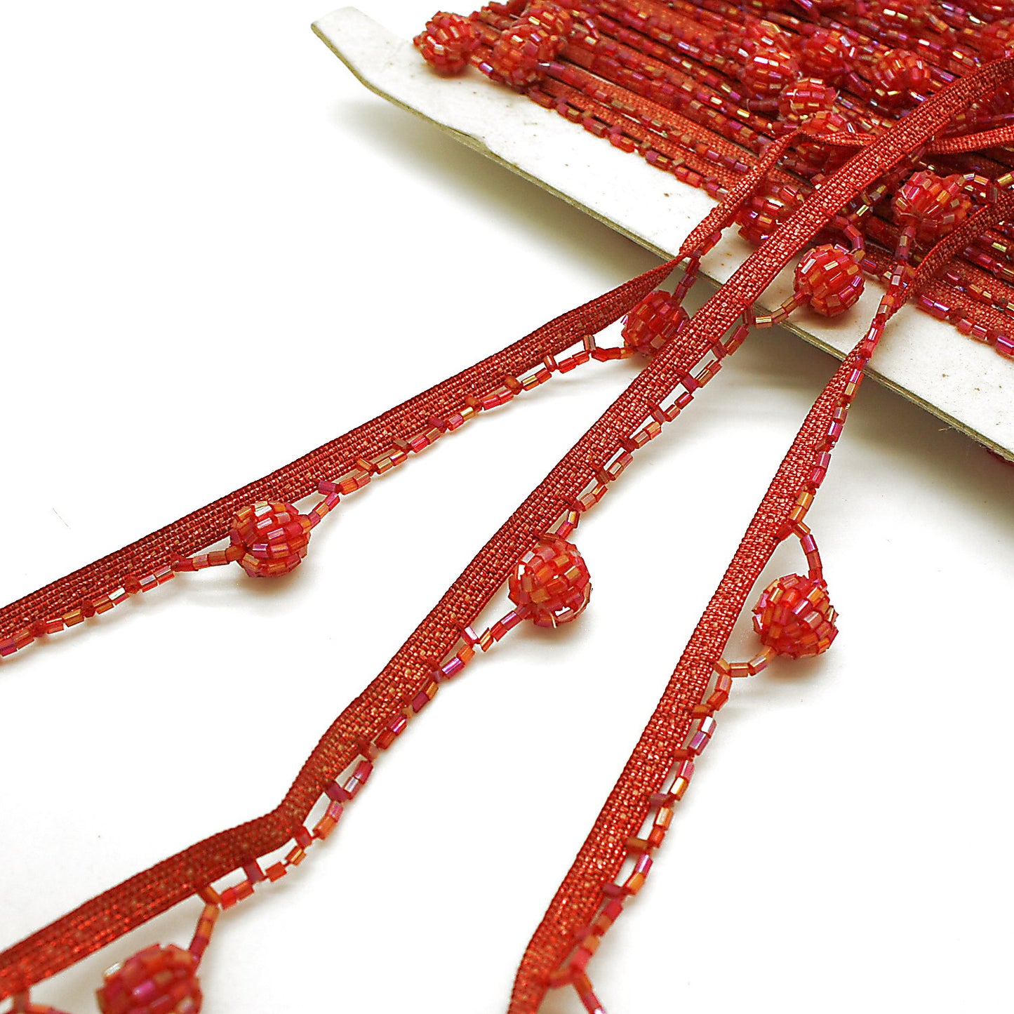RED BEADED FRINGE TRIM - sarahi.NYC
