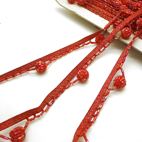 RED BEADED FRINGE TRIM - sarahi.NYC