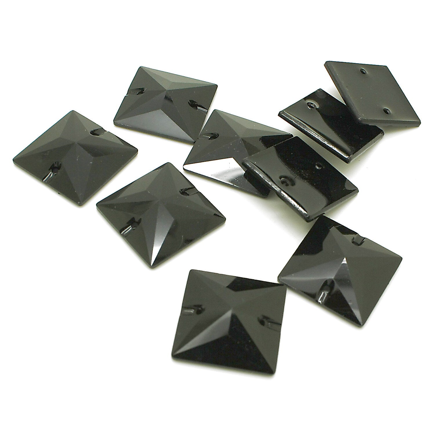 PACK OF 10 - SQUARE 20mm BLACK  FLAT RHINESTONE GEMS - sarahi.NYC