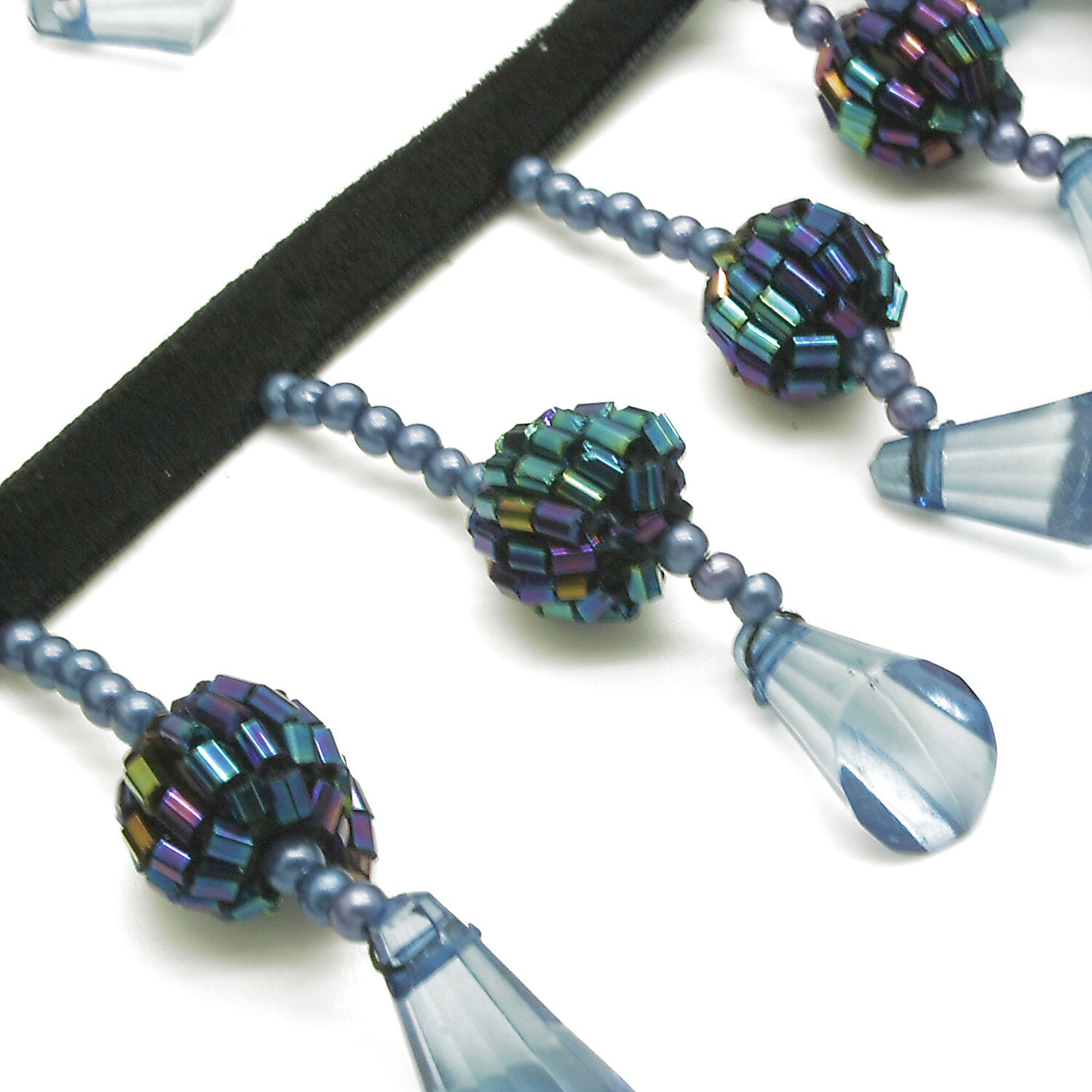 BLUE BEADED FRINGE TRIM - sarahi.NYC