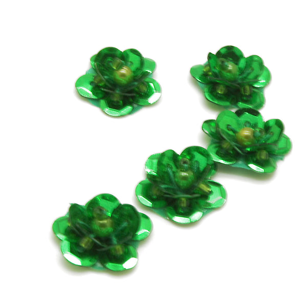 GREEN SEQUIN FLOWER  MOTIFS - Pack of 20 - sarahi.NYC