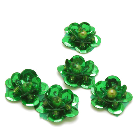 GREEN SEQUIN FLOWER  MOTIFS - Pack of 20 - sarahi.NYC