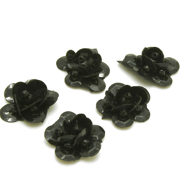 BLACK SEQUIN FLOWER  MOTIFS - Pack of 20 - sarahi.NYC