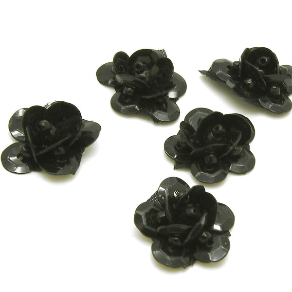 BLACK SEQUIN FLOWER  MOTIFS - Pack of 20 - sarahi.NYC