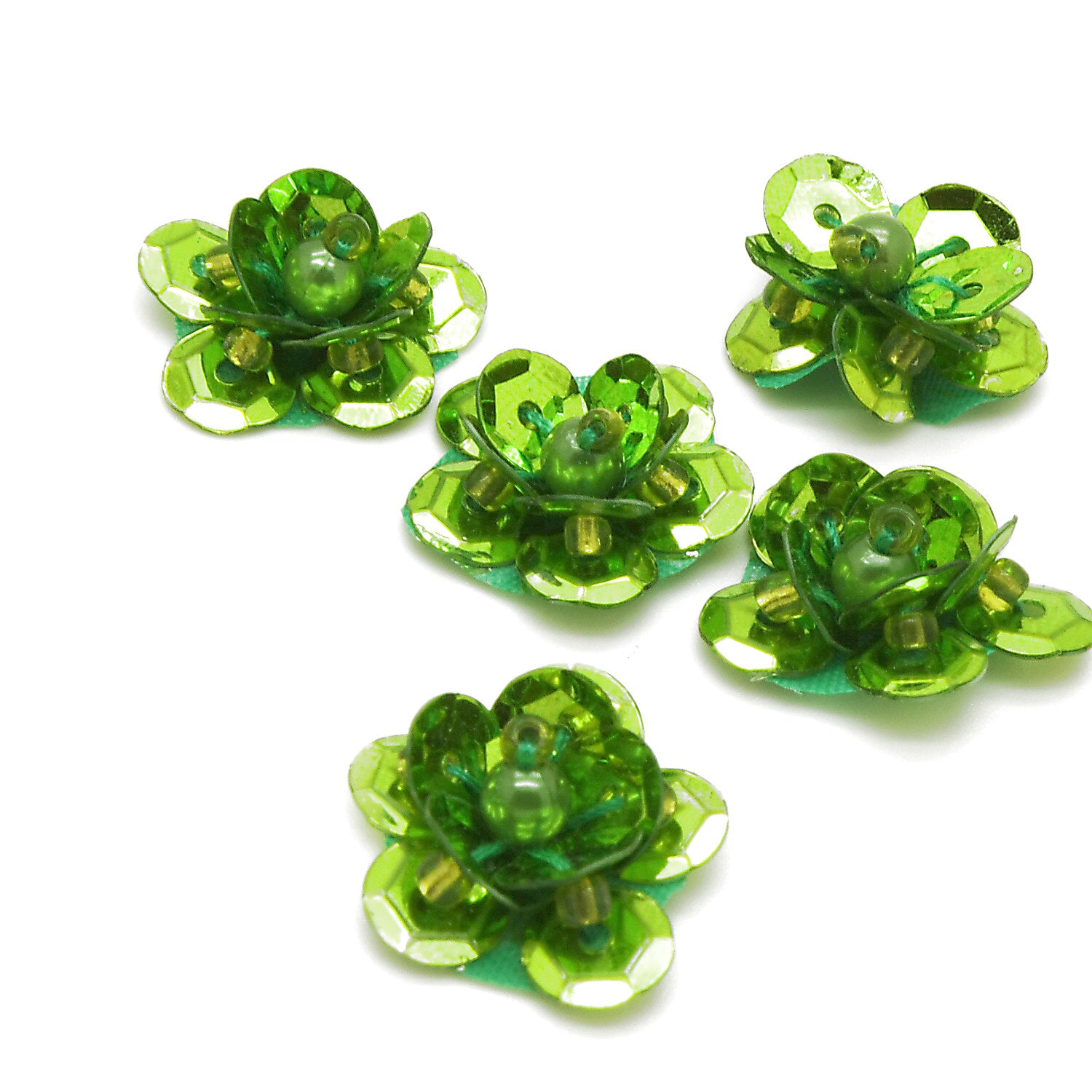 BRIGHT GREEN SEQUIN FLOWER  MOTIFS - Pack of 20 - sarahi.NYC