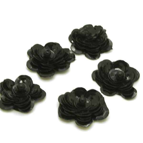 BLACK SEQUIN FLOWER  MOTIFS - Pack of 5 - sarahi.NYC