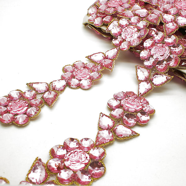 LIGHT PINK RHINESTONE ROSE TRIM - sarahi.NYC