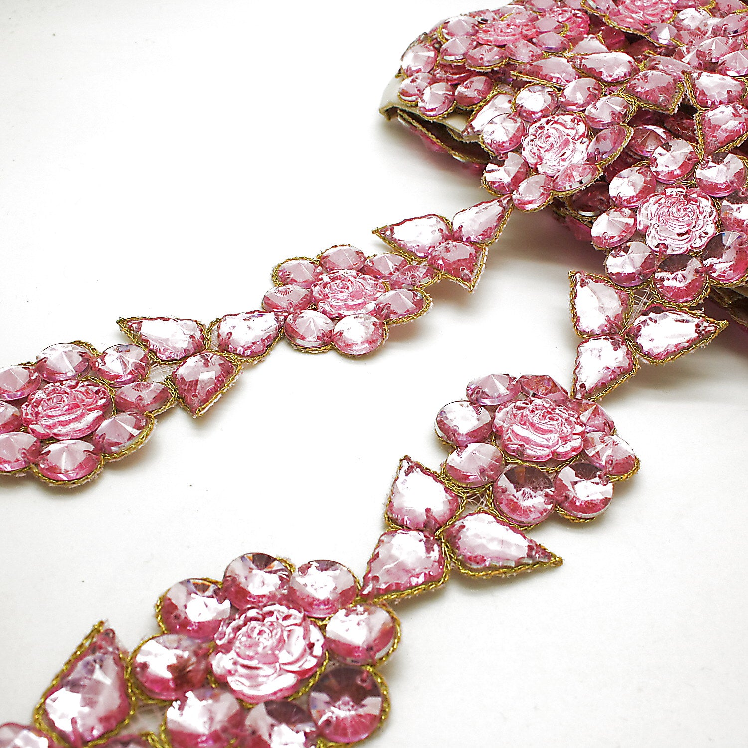 LIGHT PINK RHINESTONE ROSE TRIM - sarahi.NYC