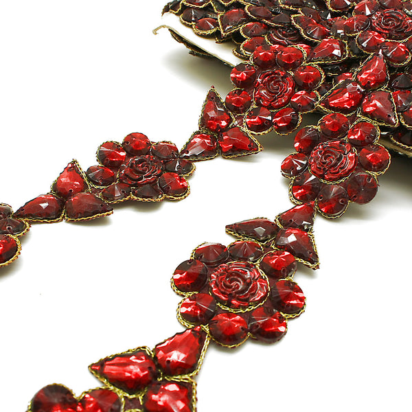 MAROON RHINESTONE ROSE TRIM - sarahi.NYC