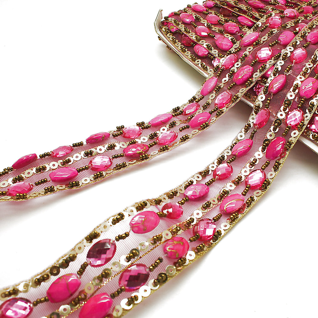 PINK RHINESTONE BEADED TRIM - sarahi.NYC
