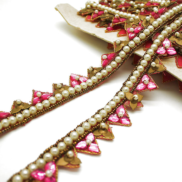 PINK ZIGZAG PEARL RHINESTONE TRIM - sarahi.NYC