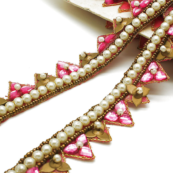 PINK ZIGZAG PEARL RHINESTONE TRIM - sarahi.NYC