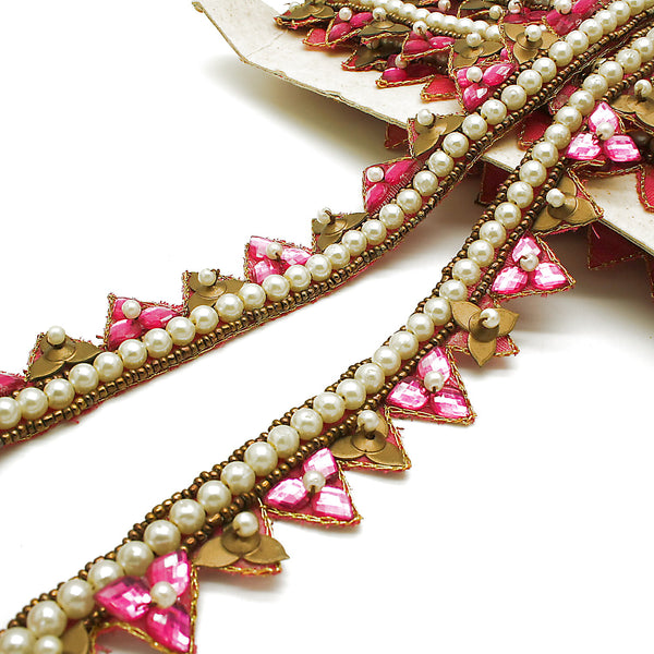 PINK ZIGZAG PEARL RHINESTONE TRIM - sarahi.NYC