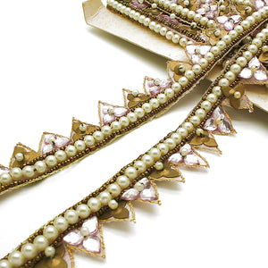 LIGHT PINK ZIGZAG PEARL RHINESTONE TRIM - sarahi.NYC