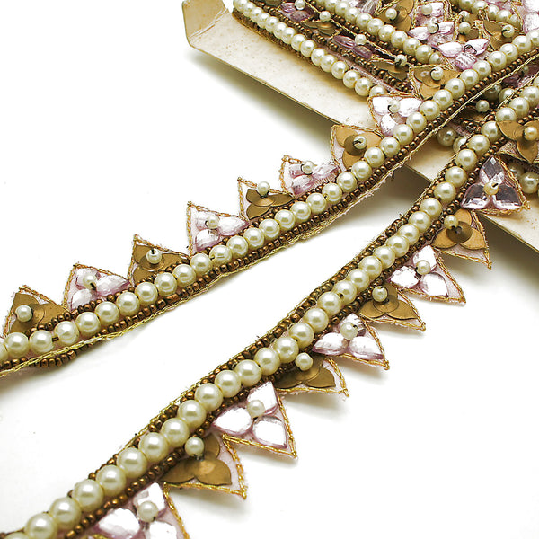 LIGHT PINK ZIGZAG PEARL RHINESTONE TRIM - sarahi.NYC