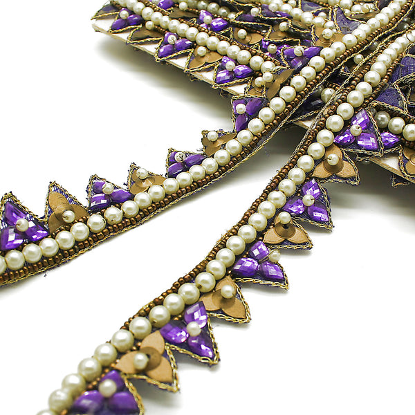 PURPLE  ZIGZAG PEARL RHINESTONE TRIM - sarahi.NYC
