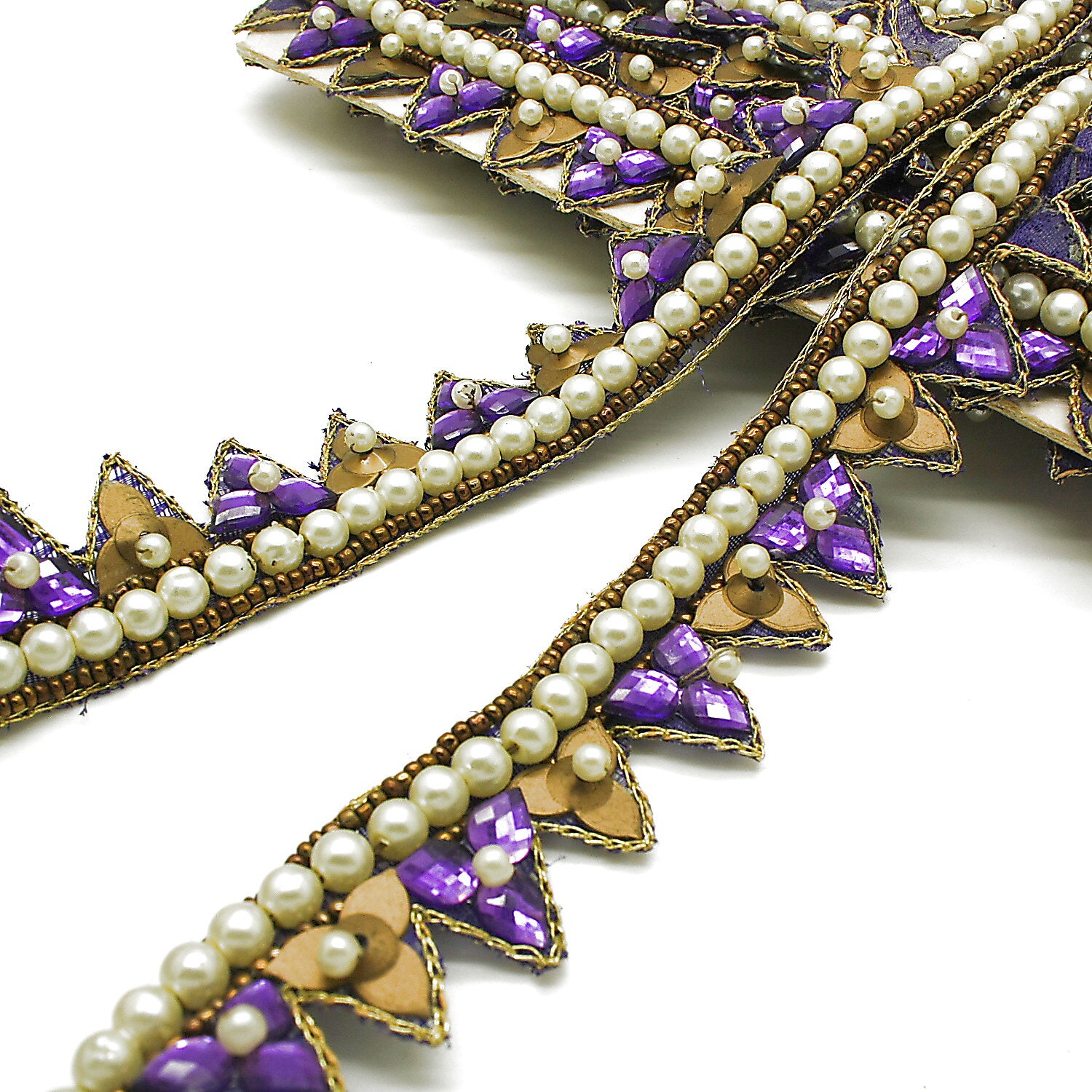 PURPLE  ZIGZAG PEARL RHINESTONE TRIM - sarahi.NYC