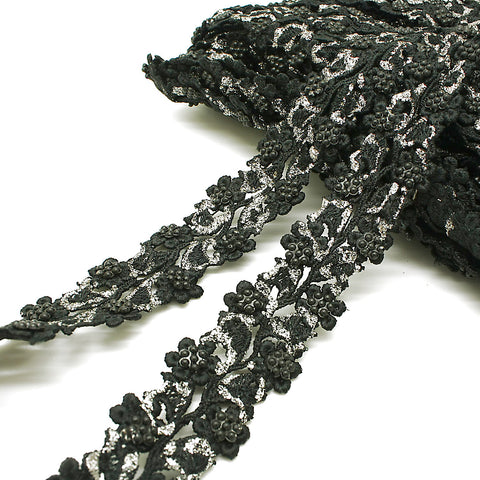 BLACK SILVER LACE TRIM - sarahi.NYC