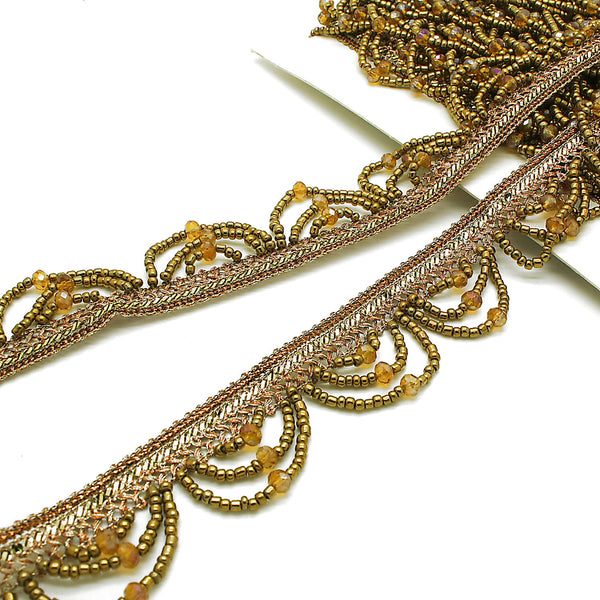 ANTIQUE GOLD BEADED FRINGE TRIM - sarahi.NYC